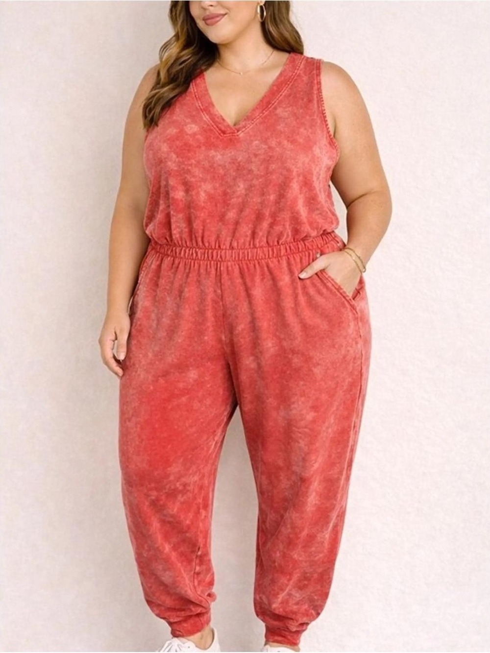 Lane Bryant Livi active Washed Coral V-Neck Sleeveless Jumpsuit